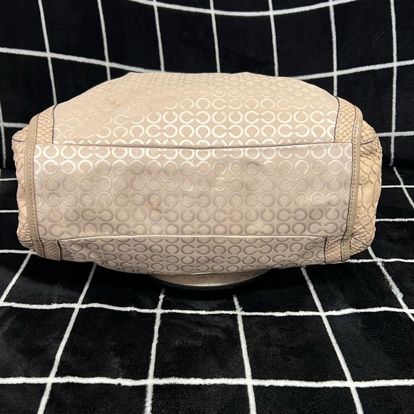 🏆COACH Phoebe Pearlescent Khaki Logo Fabric Embossed Leather Trim - Picture 6 of 11